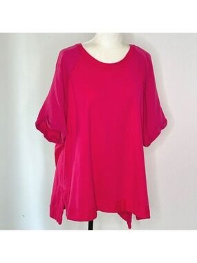 1XL Umgee Oversized Tunic Top Hot Pink Cotton Flowy Plus Size Top Casual Office